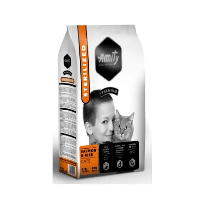 Amity Premium chat stérilisé au saumon et riz 1.5 kg
