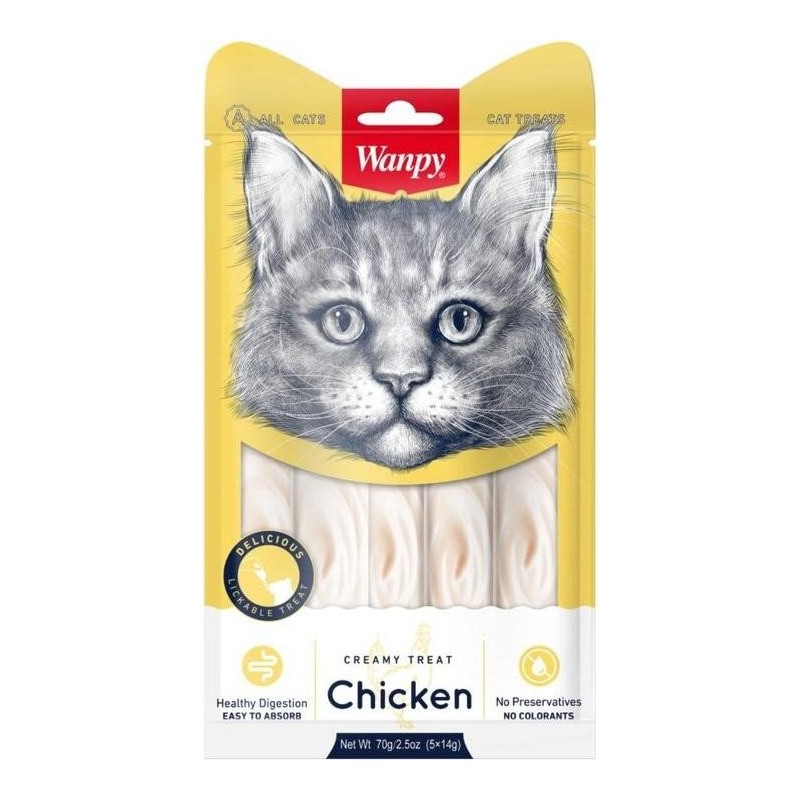 Wanpy Friandises chat creme au poulet 5*14 g
