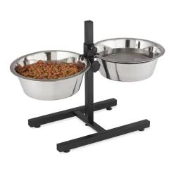 2 GAMELLES INOX 4.5 Lt   SUPPORT REGLABLE